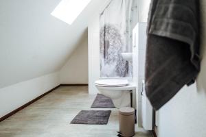 a bathroom with a toilet and a sink at Ruhiges Zimmer an der TA (Nr. 4) in Hameln