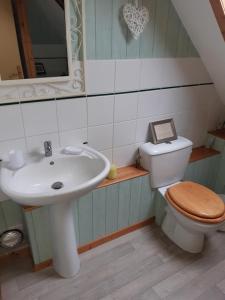 a bathroom with a sink and a toilet at Ty Kena in Saint-Gilles-du-Vieux-Marché