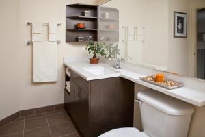 a bathroom with a sink and a toilet and a mirror at Candlewood Suites San Antonio Airport, an IHG Hotel in San Antonio