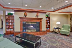 sala de estar amplia con chimenea y sofá en Holiday Inn Express Sault Ste Marie, an IHG Hotel en Sault Ste. Marie