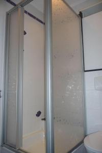 a shower with a glass door in a bathroom at Ferienresidenz-79-5 in Staberdorf