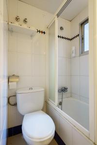 a bathroom with a toilet and a bath tub at Hostal Austria in Granada