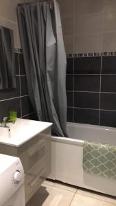 een badkamer met een bad, een wastafel en een douche bij Vichy in Vichy