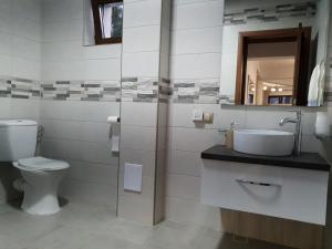 Koupelna v ubytování Aqualina Colibita - pe malul lacului + 37 fotografií