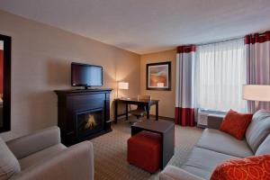 um quarto de hotel com lareira e televisão em Holiday Inn Express Hotel & Suites Chatham South, an IHG Hotel em Chatham