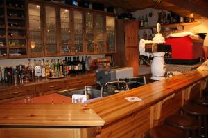 a bar with a sink and a counter with alcohol at La Rustica Altstadthotel in Wernigerode