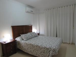 a bedroom with a bed and two night stands and two lamps at Garrucha Apartment in Garrucha