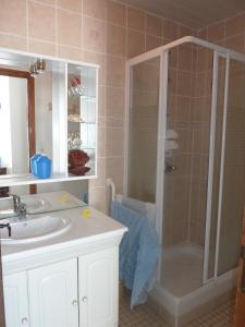 W łazience znajduje się prysznic i umywalka. w obiekcie Noirmoutrine w mieście Noirmoutier-en-l'lle
