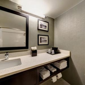 a bathroom with a sink and a mirror and towels at Holiday Inn Princeton, an IHG Hotel in Princeton