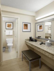 a hotel bathroom with a toilet and a sink at Holiday Inn St Louis SW - Route 66 by IHG in Saint Louis