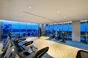 a gym with treadmills and exercise equipment in a building at Savoy Hotel Mactan in Mactan