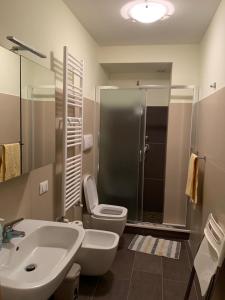 a bathroom with a toilet and a sink and a shower at La Casina di Montagna by Dimorra in Rivisondoli