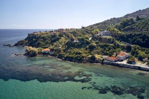 an aerial view of a small island in the water at Ionian Hill Hotel in Argassi