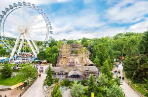 un parco divertimenti con una ruota panoramica di Gîte au Village du Domaine Le Colombier a Dienville
