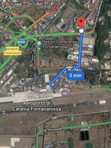 a map of a city with a red dot at Fontanarossa Airport Home in Catania