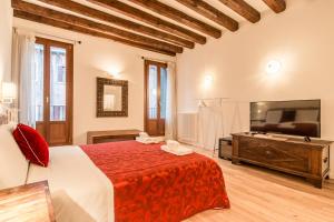 a bedroom with a bed and a flat screen tv at Palazzo DaPonte in Venice