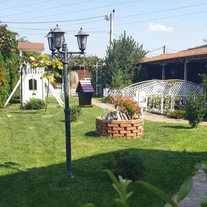 a lamp post in the grass in a yard at Pensiunea Oana ☆☆☆ in Şoimuş