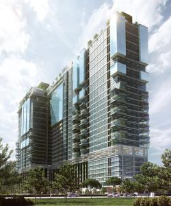 a rendering of a tall building at 7 mins KLCC next to Hospital Gleneagle in Kuala Lumpur