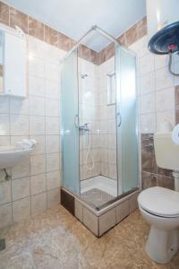 a bathroom with a shower and a toilet and a sink at Apartments Ante in Bogomolje