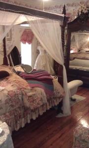 a bedroom with a bed with a canopy and a mirror at 2439 Fairfield "A Bed and Breakfast" in Shreveport