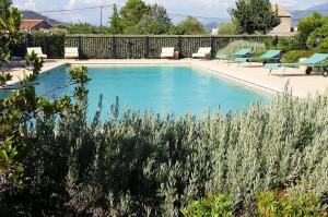 een zwembad in een tuin met stoelen en planten bij Résidence Casa Favalella in Porto Pollo