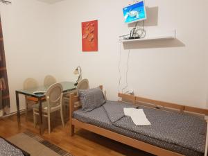 a small room with a bed and a table at Pansion Radgost, Rtanj in Rtanj