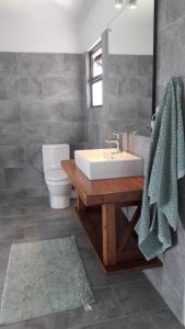 a bathroom with a sink and a toilet at Jag's villa in Plaine Magnien