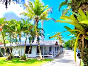 a house with palm trees in front of it at Morada do Sol Cambury in Camburi
