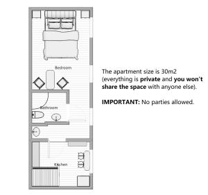 a floor plan of a bedroom and a bathroom at ApartHotel SAVAS 3 Studio and parking in Kaunas