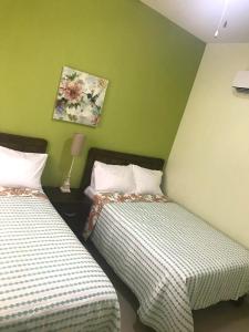 two beds in a room with green walls at Estancia Buen Dia in Ciudad Valles +12 photos