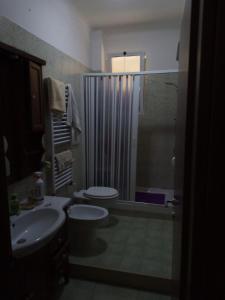 ein Bad mit einem WC, einem Waschbecken und einer Dusche in der Unterkunft A CASA MIA in San Giorgio Ionico
