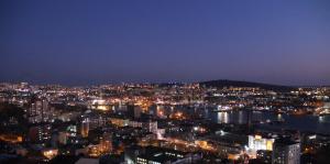 uma vista para uma cidade à noite com luzes em Aquilonis em Vladivostok