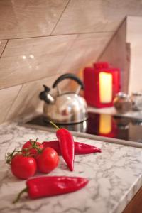 a group of tomatoes and peppers on a counter at Willa Przy Skoczni 2 in Zakopane