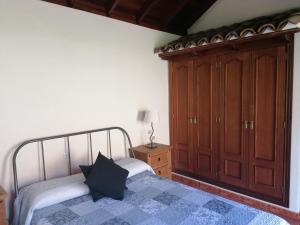 1 dormitorio con 1 cama y armario de madera en Casa Juana, en Valle Gran Rey