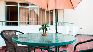 einen Tisch mit einer Topfpflanze darüber in der Unterkunft Hotel Princess in Ica