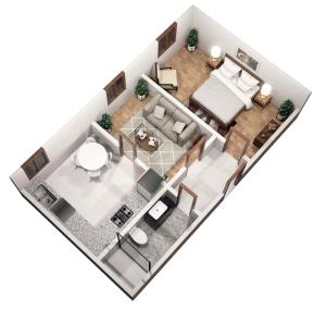 Cozy City Apartment - by Nahuen Suites في غراتس: تقديم مخطط ارضي لغرفة النوم