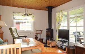 a living room with a fireplace and a tv at 2 Bedroom Pet Friendly Home In Burseryd in Burseryd