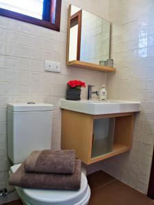 a bathroom with a toilet and a sink at ChuChubi Studio Apartment Bonaire in Kralendijk