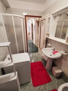 a bathroom with a sink and a shower and a toilet at Fiocco di Neve in Tarvisio