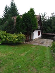 ein Haus mit einem Garten mit grünem Gras und Bäumen in der Unterkunft Chata Hamrovka in Vlastějovice