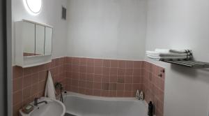 łazienka z wanną, toaletą i umywalką w obiekcie Apartmán pod Smrkem w mieście Nové Město pod Smrkem +6 zdjęć