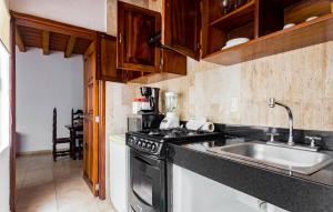 a kitchen with a stove and a sink at Olas Altas Suites Departamentos in Puerto Vallarta