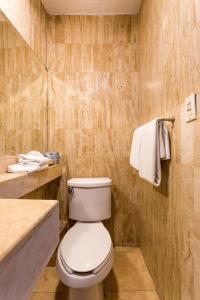 a bathroom with a white toilet and a sink at Olas Altas Suites Departamentos in Puerto Vallarta