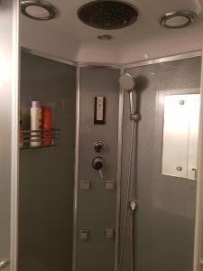 a bathroom with a shower and a mirror at КВАРТИРА ЦЕЛИКОМ 3-rooms apartment in Tallinn