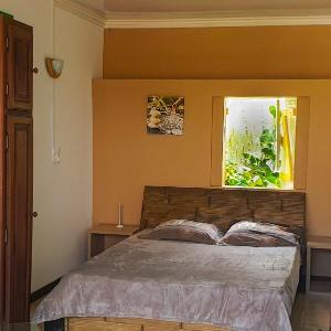 a bedroom with a large bed and a window at Le Cascavelle in Cilaos