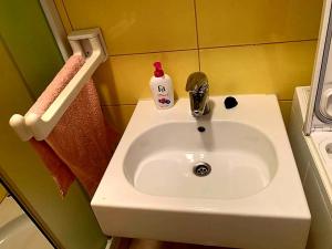 a bathroom sink with a bottle of soap on it at Marjan Hill in Split