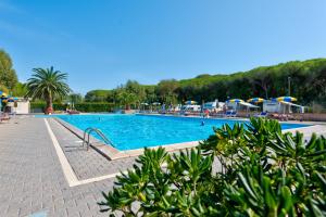 a large swimming pool with blue water and umbrellas at Camping Village Mareblu in Marina di Cecina