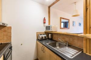 uma cozinha com um lavatório e um micro-ondas em Apartment Chamois Blanc 2B em Chamonix-Mont-Blanc