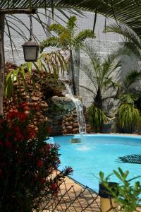 a swimming pool with a waterfall in a garden at Pousada Chácara Porto do Sol in Jacumã +23 photos