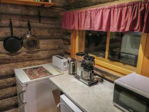 eine Küche mit einer Theke mit einer Kaffeemaschine darauf in der Unterkunft Holiday Home Putilanranta by Interhome in Saapunki + 21 Fotos